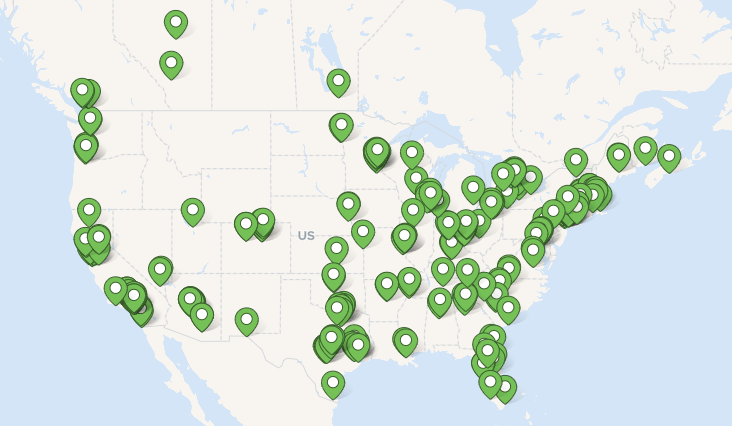 CXT Software US Canada service area map