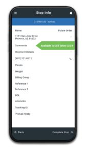 CXT Software Driver App version 3.5.9 stop info display page