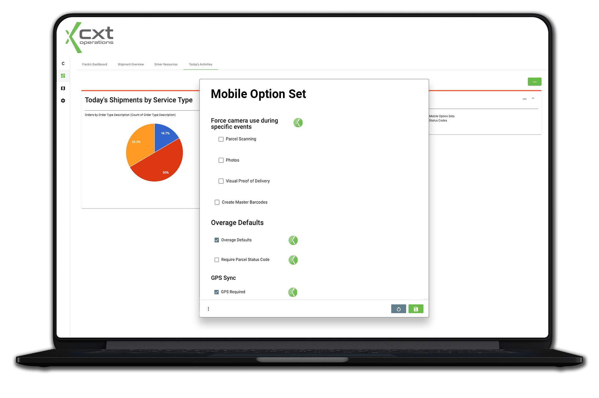 CXT Operations App - mobile option set configurations for the Driver App