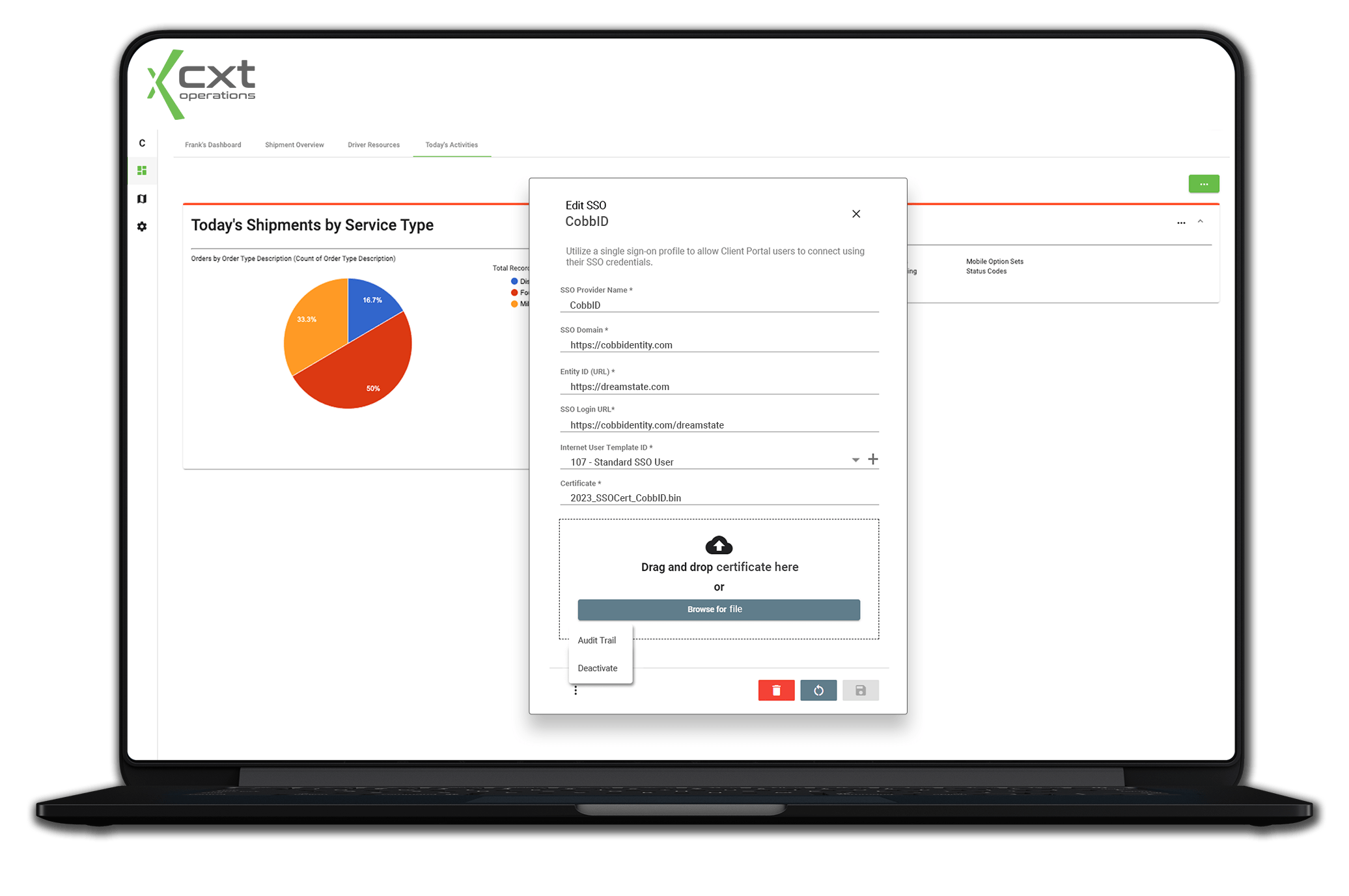 CXT Software enterprise SSO single sign-on for Client Portal Users