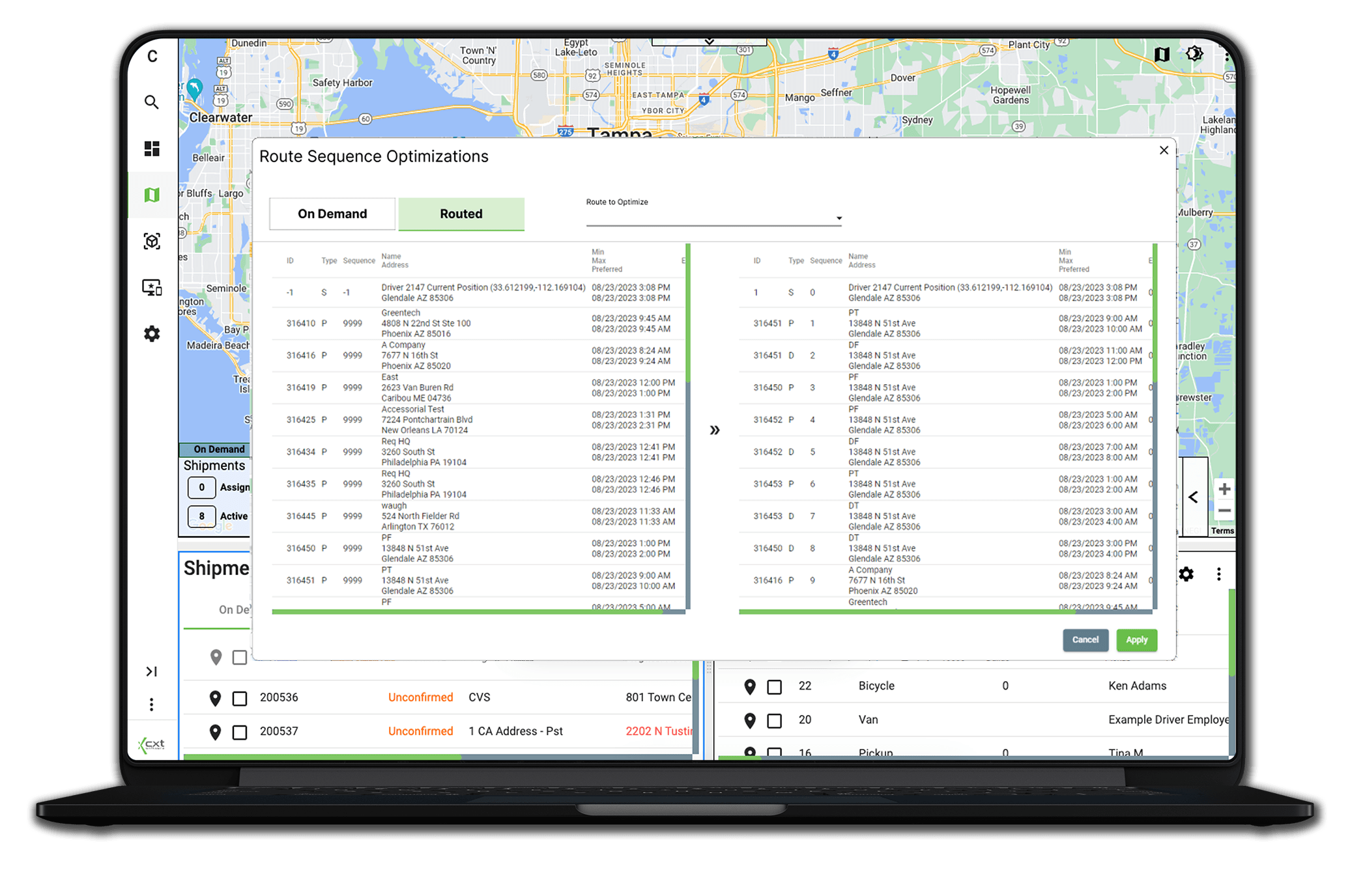 CXT Software operations route optimization route sequencing