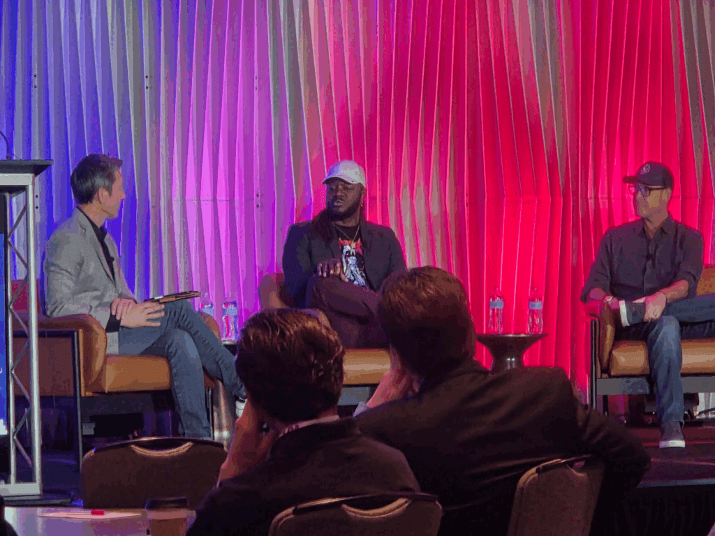 Lauren King, President and Andy Tryba, CEO on a conference panel