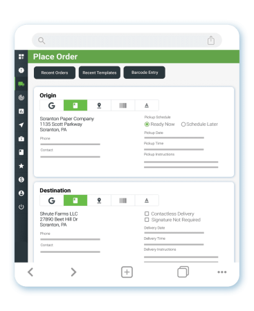 Mockup of the Client Portal place order form on a tablet screen